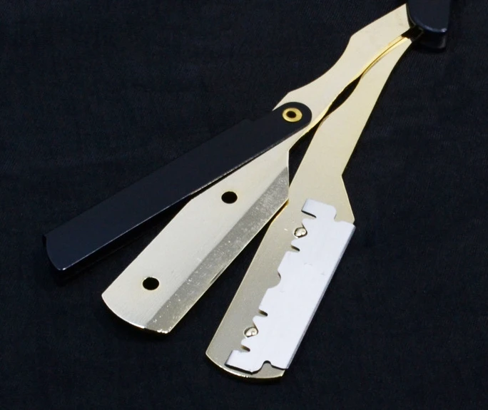Straight Razor Black Gold Metal Barber Slide Salon Manual Shaver Double