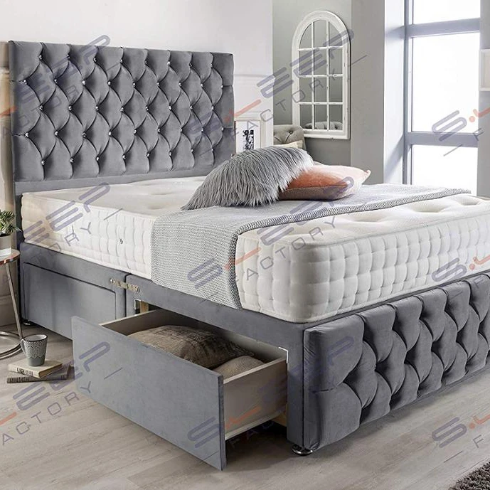 GREY SUEDE FABRIC DIVAN BED WITH MEMORY FOAM MATTRESS FREE HEADBOARD STORAGE DRAWERS by Luxurious Nights. GREY, 2FT6 0 DRAWS 