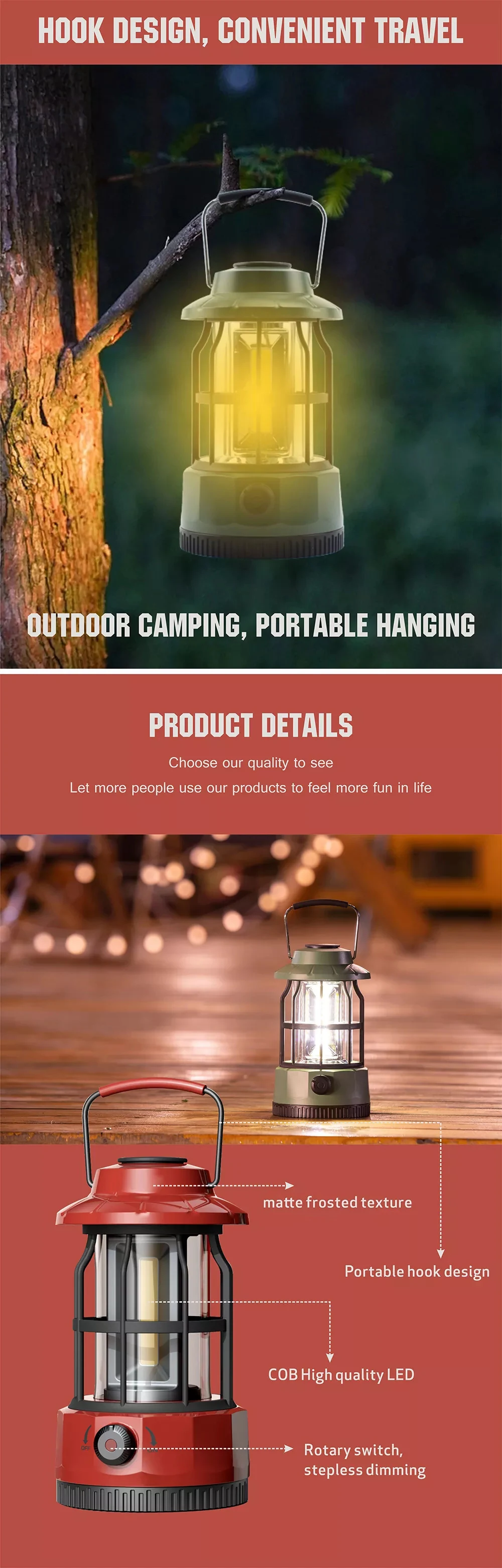 Portable Camp Tent Rechargeable Battery Cob Led Retro Camping Light ...