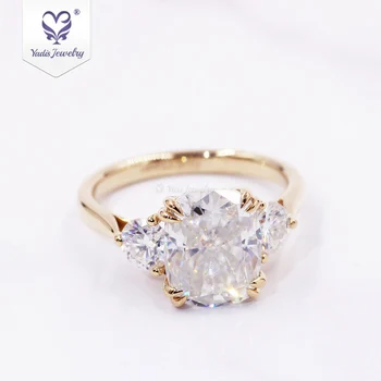 14k yellow gold double prong with 8*10 cushion crushed ice cut moissanite wedding lady ring engagement 14k gold gram price