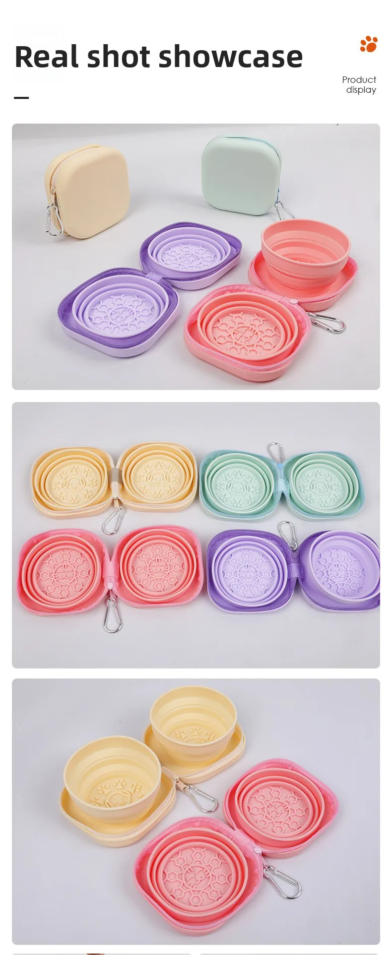 2 in 1 Folding Silicone Pet Bowl with Zipper Closure New Outdoor Carrying Cat and Dog Feeding Bowl details
