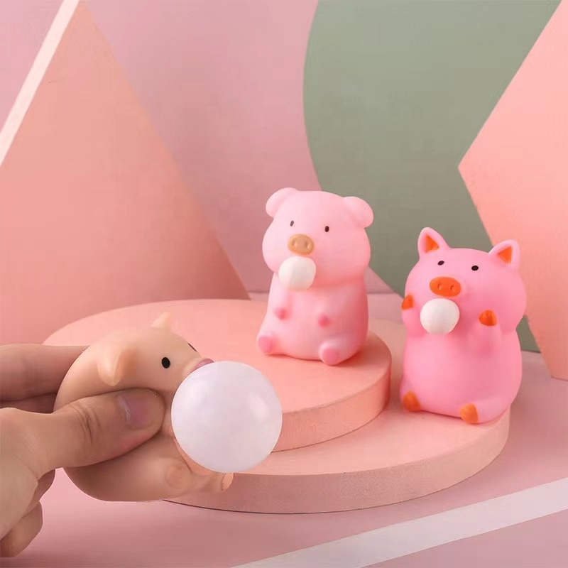 【COSYHARU】Chatter Unbalanced Slit Vintage Pig S/S Tee Creative Decompression Bubble Spitting Pig Toy - Cute & Fun