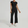 Black short-sleeved shirt and black casual pants