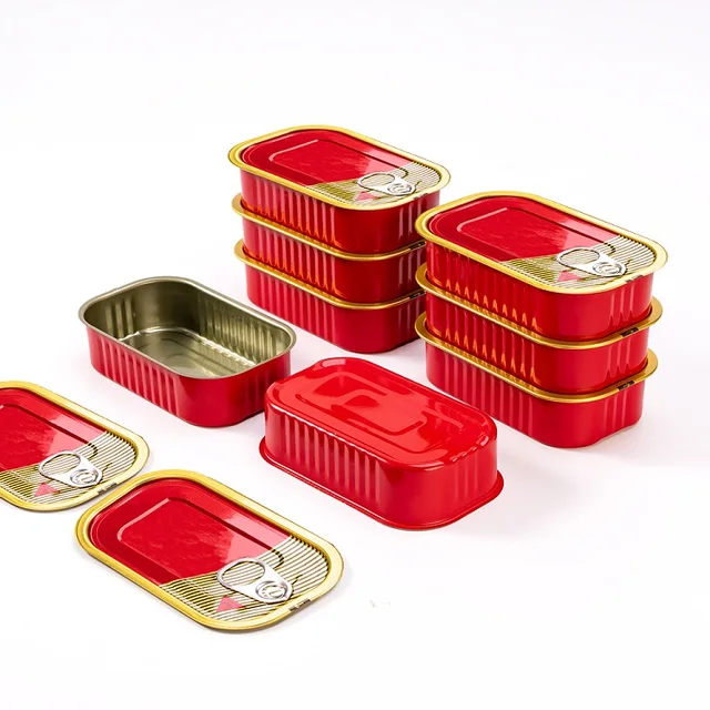 Custom Logo Rectangular Fish Tin Cans Empty Metal Box for Sardines Tunas Easy Open