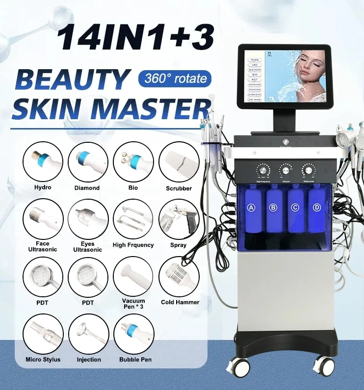 14 In 1 Hydra Dermabrasion Machine Oxygen Injector H2O2 Oxygen Facial Skin Care