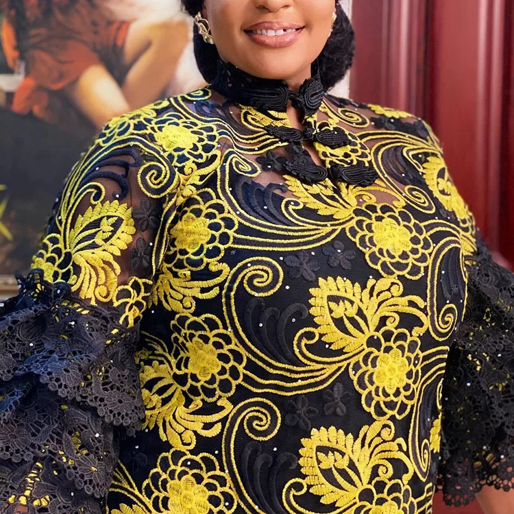 2022 Новая африканская одежда Дашики кружевной большой бубоу Африканский халат женский базин богатый принт Африканское вечернее платье для вечеринки