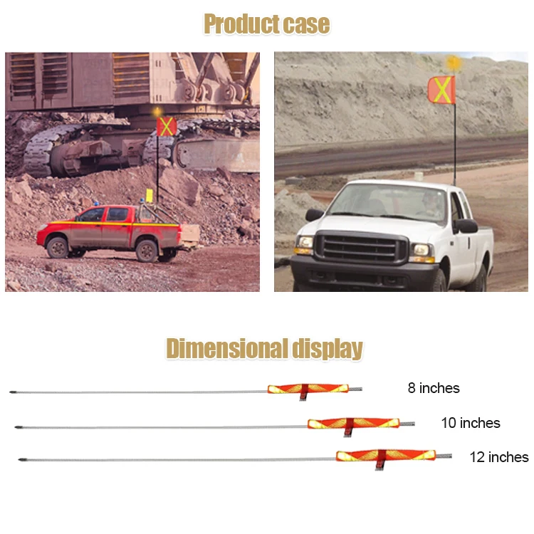 8 Ft/ 10ft / 12ft Spring Quick Release Mount Mine Heavy Duty Lighted Led Check Safety Mining Whips Flag Pole Kit Light