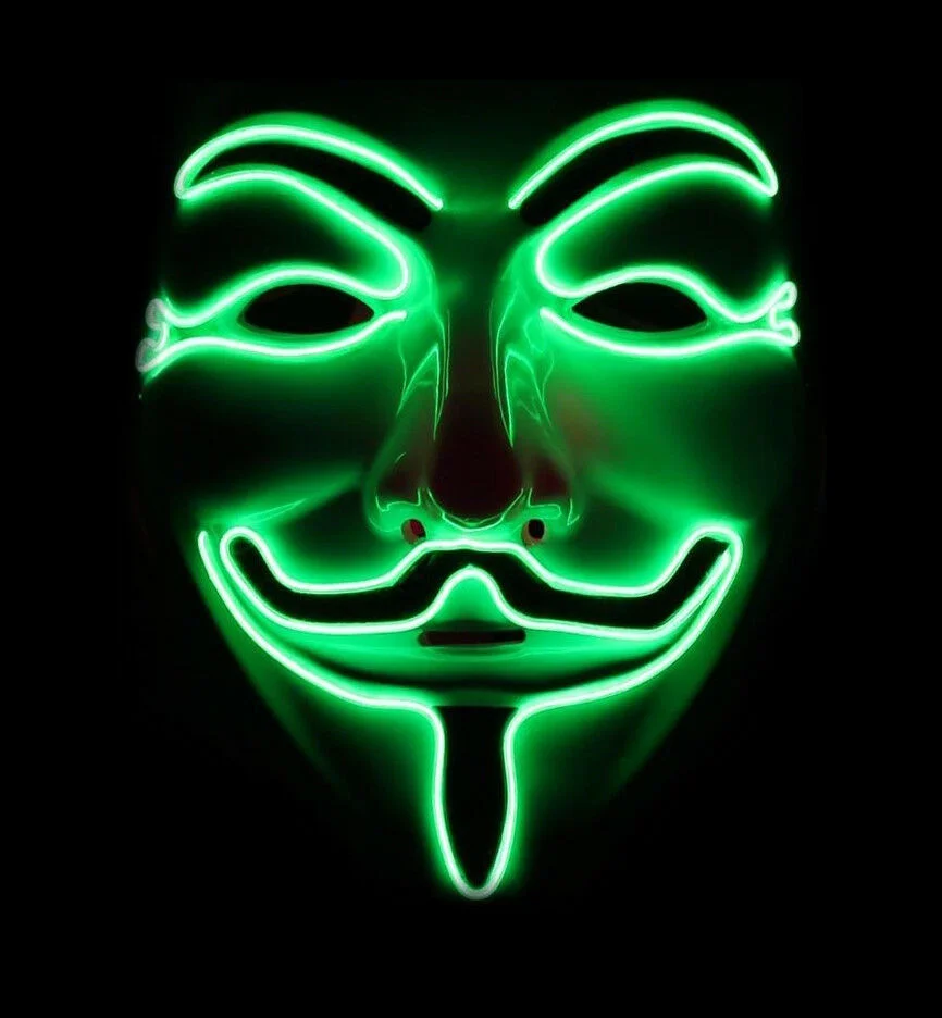 LED Anonymous Hacker Face Mask Light up VF for Vendetta Fancy Dress Vendetta Mask