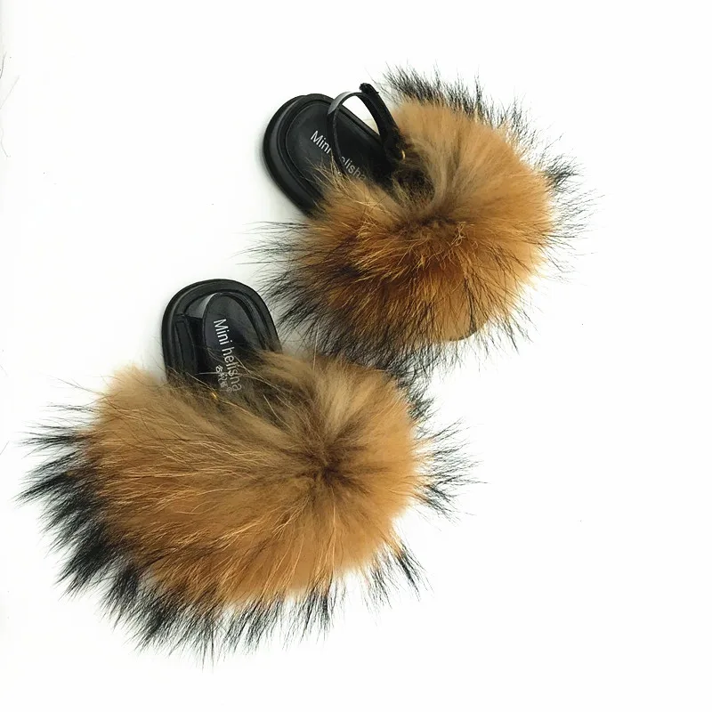 Новинка 2021, удобные модные тапочки на заказ, сандалии, мягкие пушистые Шлепанцы из меха енота, лисы, мама и я