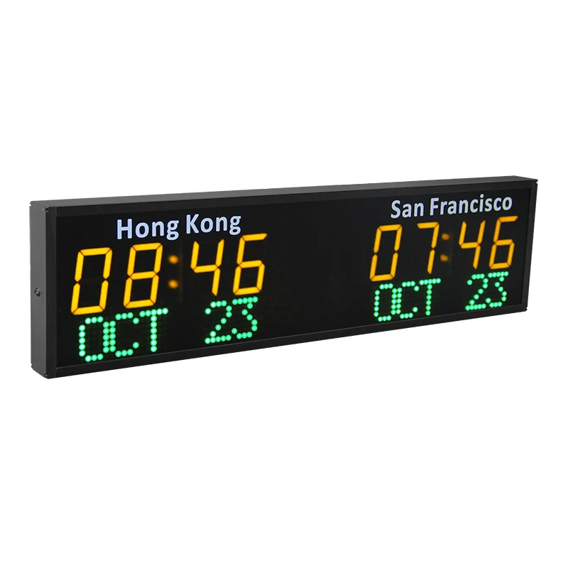 CHEETIE CP34 Custom Multiple Programmable Timer Zone Wall Clock LED City Time Date Display LED Digital World Clock