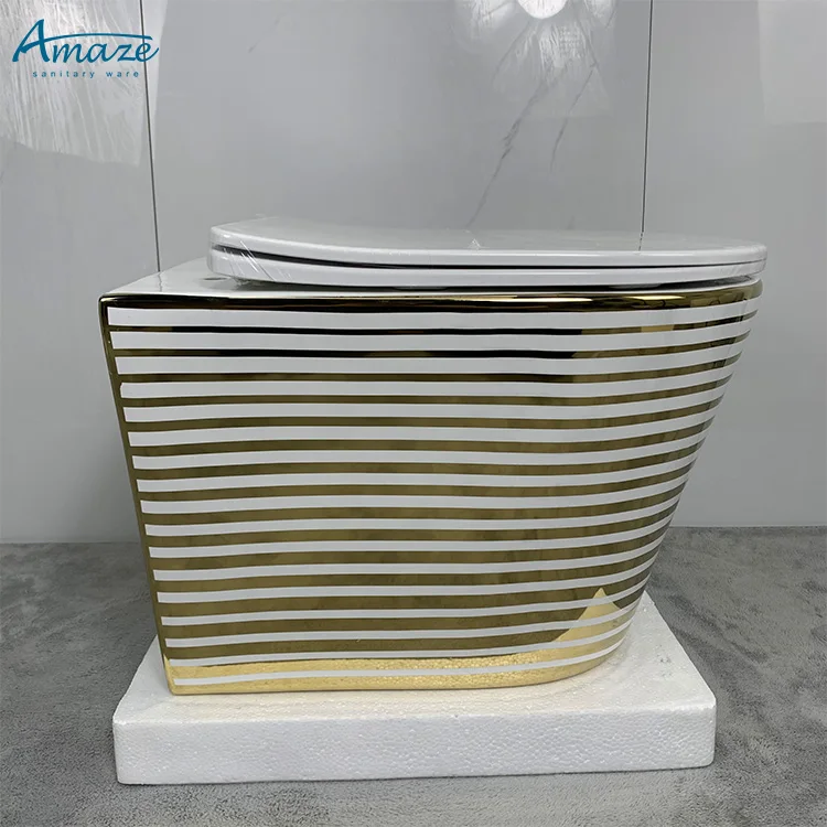 Modern good quality luxury style hide water tank bathroom wall mounted inodoro toilet bowl gild color ceramic wall hung toilet supplier