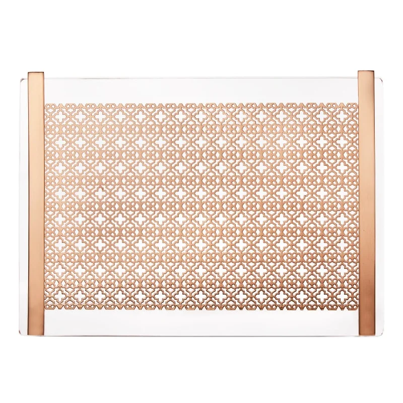 Акриловый сервировочный поднос высококлассный филигранный из плексигласа яркой латуни с металлическими ручками настольный лоток для кофейных закусок люцита