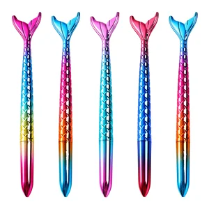 Creative Stationery Mermaid Tail Shape Gel Pen Dream Bead Blue Colorful Body 0.5mm Tip Smooth Writing for Promotional Gift