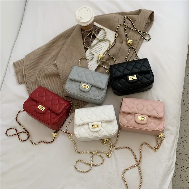 Lingge Embroidered Thread Small Square Bag Trendy Chain Shoulder
