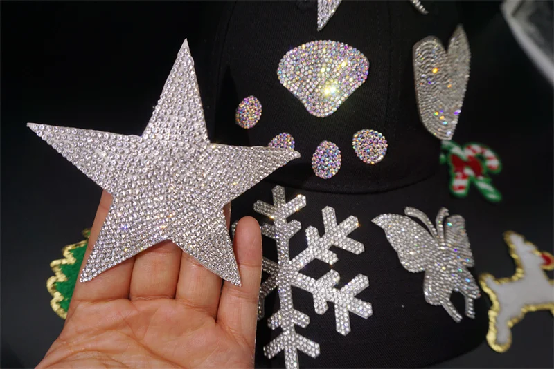 Designer ready design wholesale rhinestone t-shirt logo bowtie luxury heat press rhinestone patches