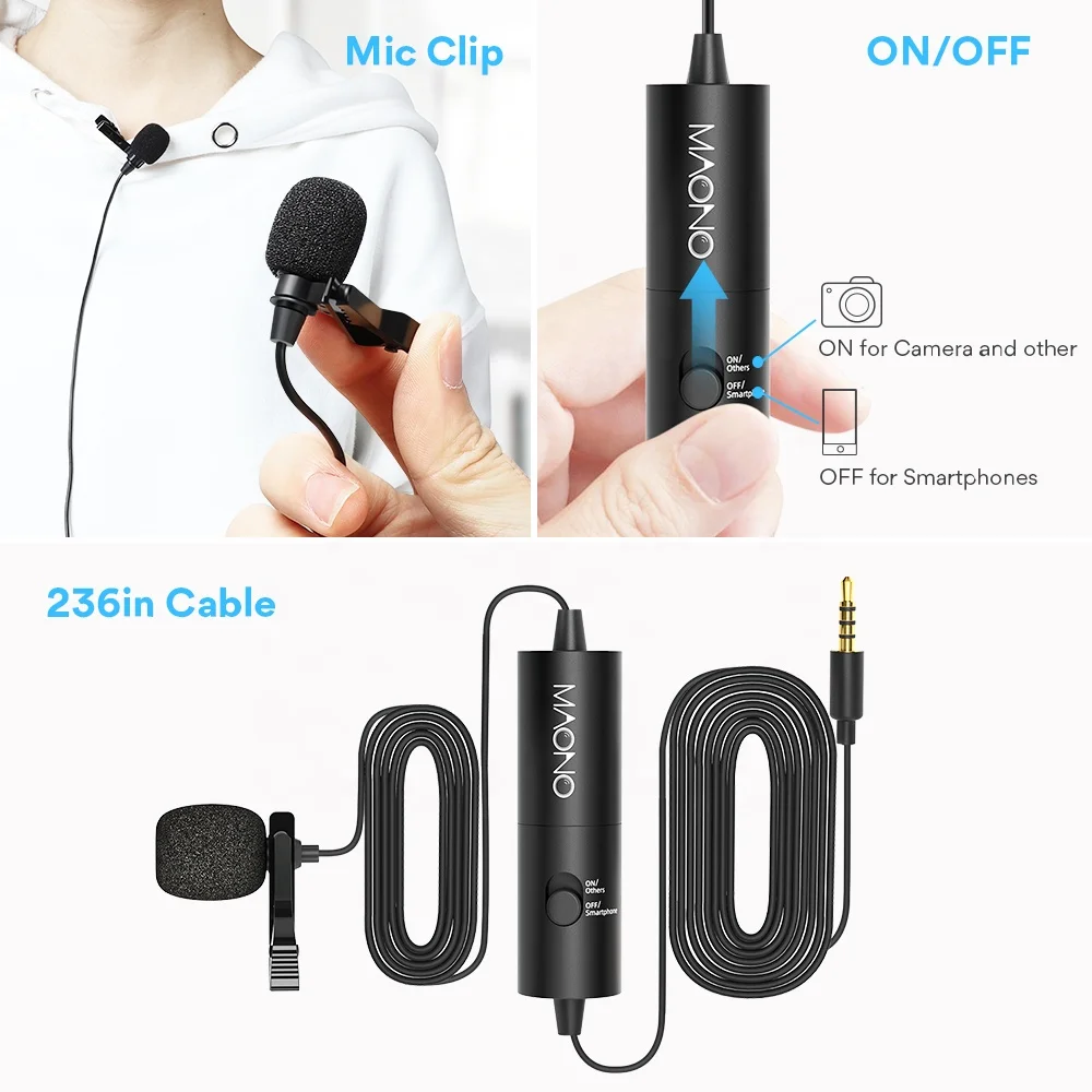 MAONO AU-100 Lavalier Microphone 3.5mm portable mini hidden microphone with microphone clip Electret Condenser