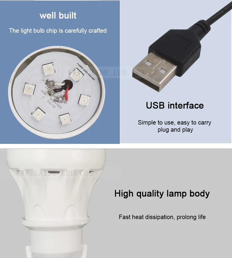 Dc5v 5w Colorful Color Led Bulbs Usb Portable Rechargeable Light Bulb Smart Adjustable Charge