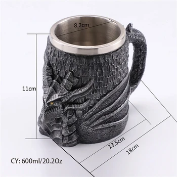 Taza De Dragón De Fantasía - Capacidad 400 Ml, Exterior De Resina Con Diseño 3D, Interior De Acero Inoxidable, Ideal Para Coleccionistas