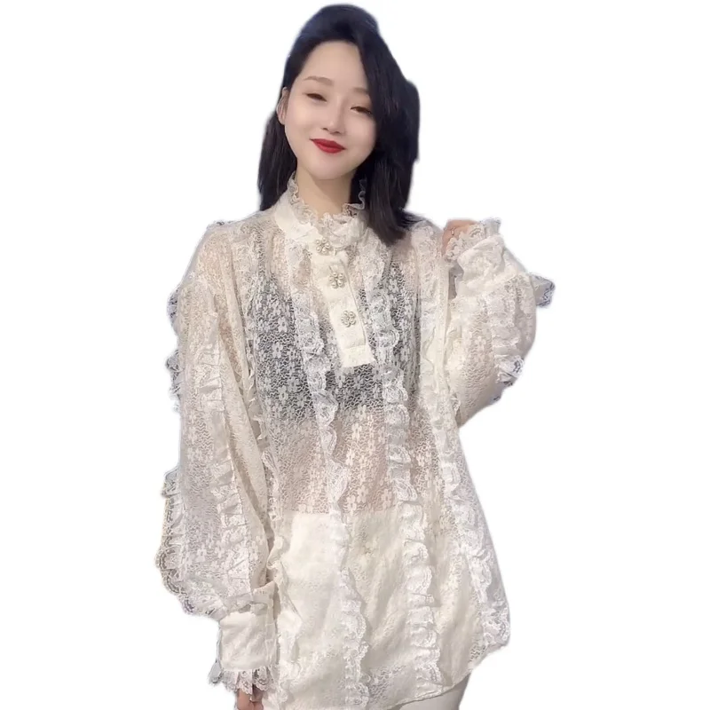 Blusa De Manga Larga Con Botones Para Primavera Y Verano,Camisa Holgada Con  Retazos De Encaje Para Mujer,2022 - Buy Mujer Plus Tamaño Ropa,Más El  Tamaño De Las Mujeres,Blusas Y Camisas Product on