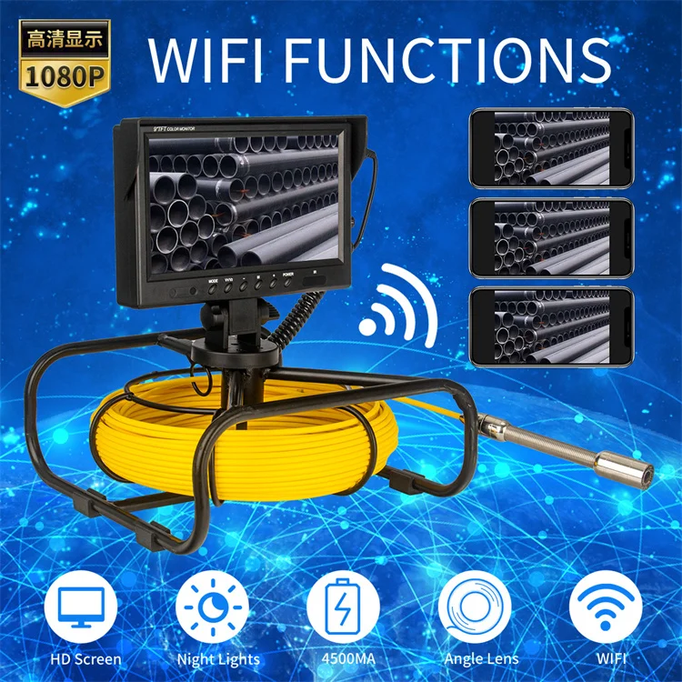 Pipe Inspection Camera 9Inch 1080P HD Screen 512Hz Sonde/Self-leveling16GB Video Audio Recording&IP68 Waterproof manufacture