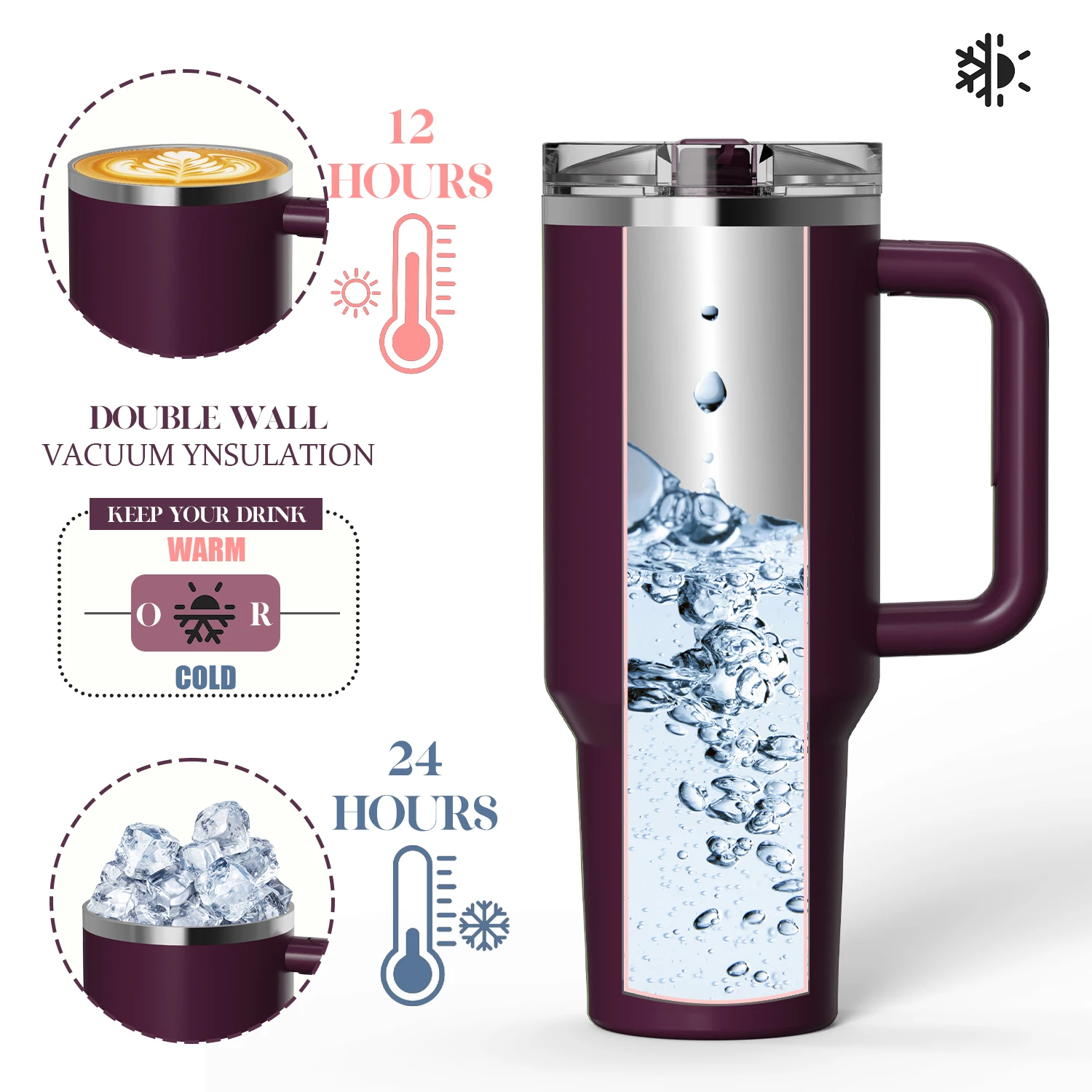 Custom 40 Oz Insulated Double Wall Stainless Steel Patent Lid Tumbler With Handle Travel Coffee Mug for Office Gift Set details