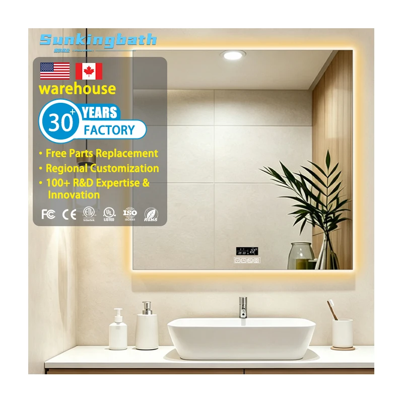 Modern square Hotel LED Bathroom Mirror Touch Screen Espejos Con Luz Led Mirror Anti Fog Bathroom Smart Mirror with Led Light