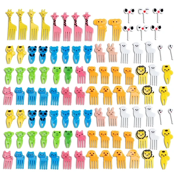 120 Fourchettes à Fruits Réutilisables - 22 Formes D'animaux + Yeux - Pour Bento, Fêtes, Pique-nique - Sans BPA - 5