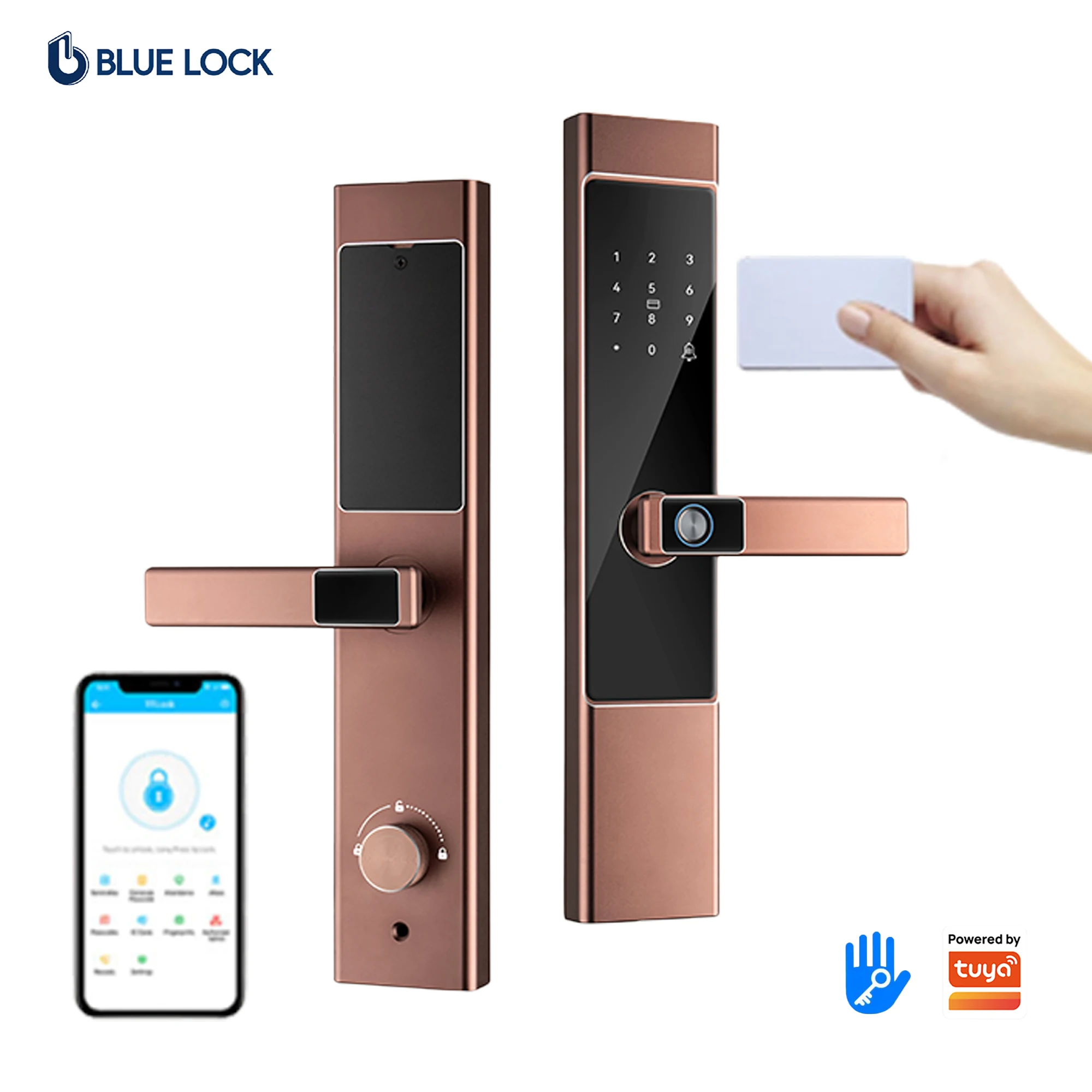 Bluelock TTlock Smart Door Lock Tuya Wifi App Control Biometric Fingerprint Card Keyless Entry Handle Wooden Interior Doors