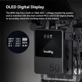 Small Rig V Mount Battery VB50, 3400mAh 50Wh 14.8V Mini V-Mount Battery Support 45W PD USB-C Fast Charger - 3579 detail image