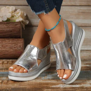 Summer Plus-size Fashion Sandals One-line Buckle Wedge Soled Beach Women Sandals