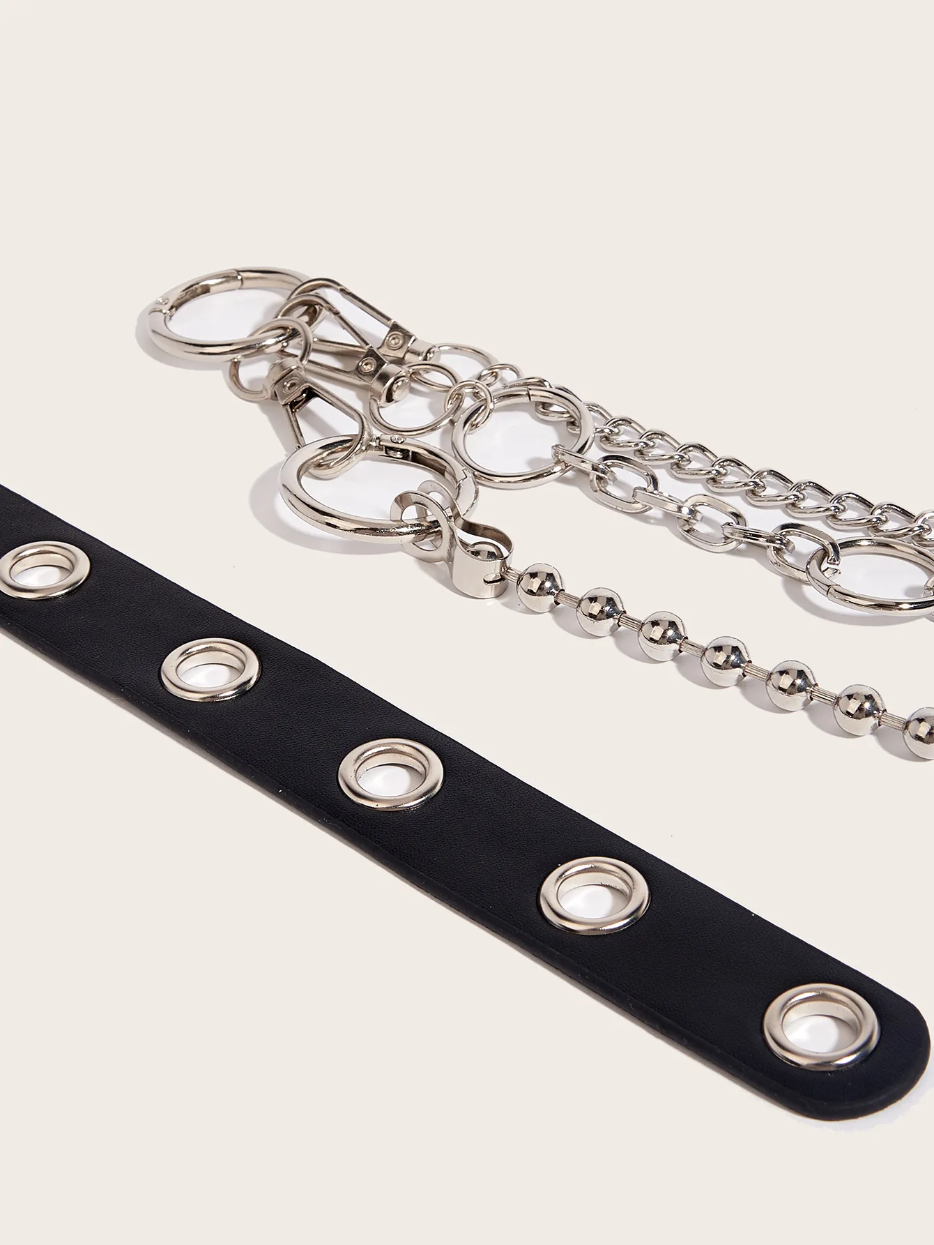 Black Chain Belt Women's Gothic O-Ring Silver Chain Belt Ladies