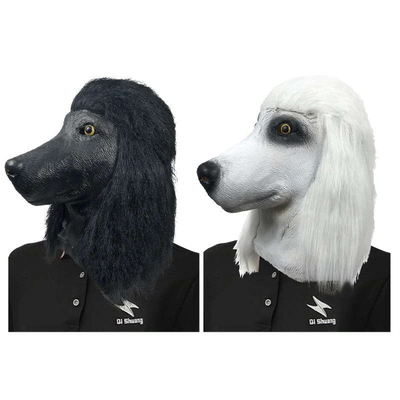 Pretty Realistic Dog Full Face Mask  Animal Headgear Costume Latex Poodle Mask Christmas Party Masks