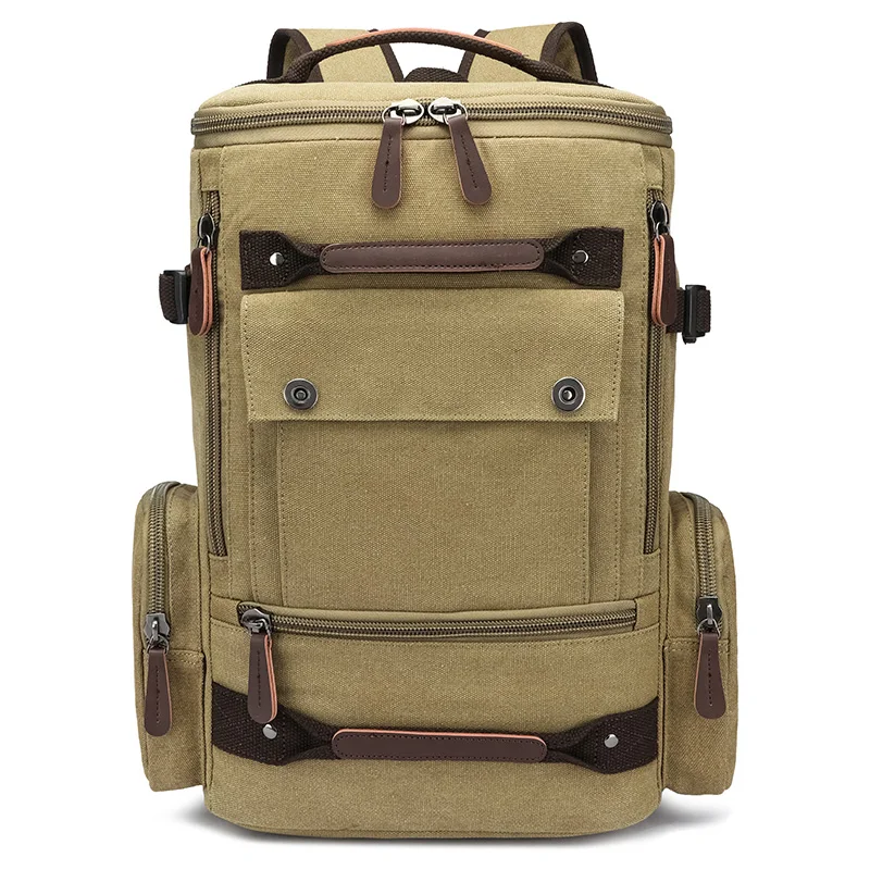 Durable Vintage Large Capacity Waterproof Outdoor Sports Travel Hiking Multiple Way Use Laptop Canvas Backpack Polyester Zipper