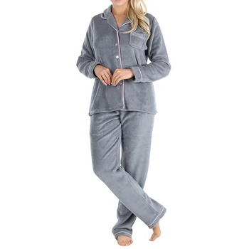 Wholesale Women Winter Autumn Nightwear Pijamas Set Plush Fleece Long Sleeve 2 Piece Ladies Sleeping Pajamas Full OEM Service
