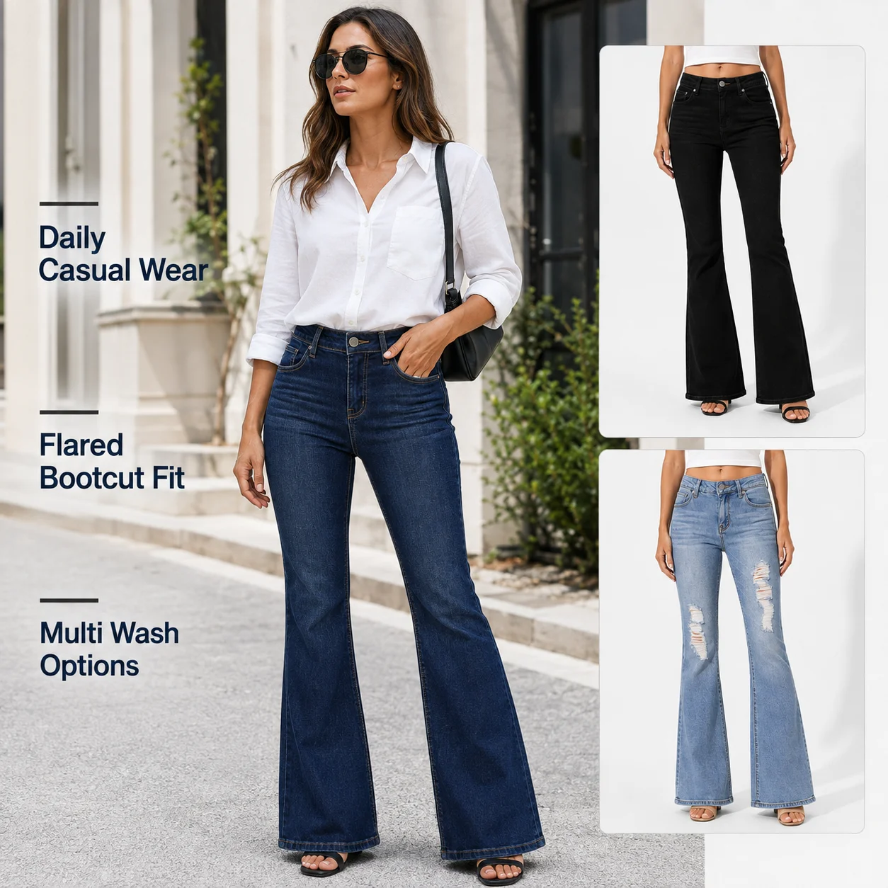 Women's Skinny Jeans Breathable Stretchy Soft Ripped Tall Denim Flare Pants High Waist Distressed