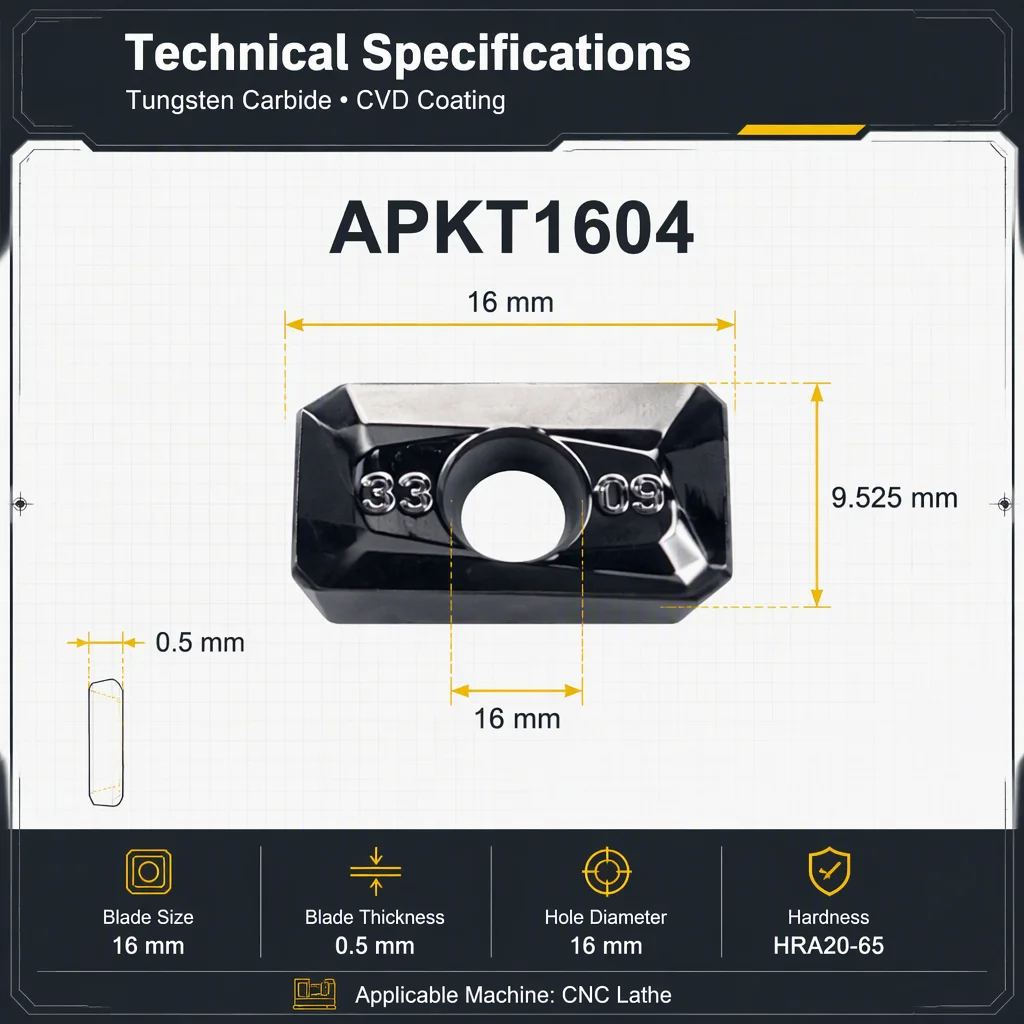 APKT1604 Milling Inserts Tungsten Carbide Cutting Tool Coated CNC Turning Insert for Aluminum