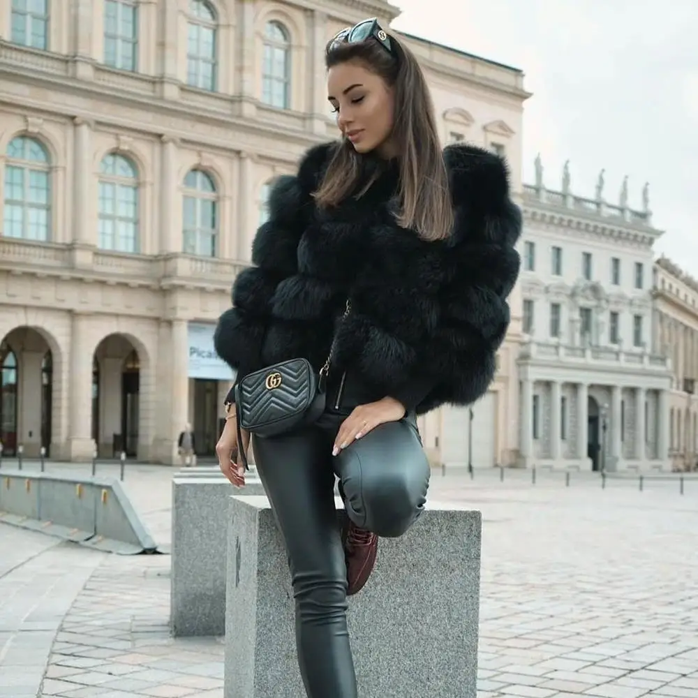 Custom Long Sleeves Fashion Women Fluffy Fur Jacket Winter Real Fox Fur ...