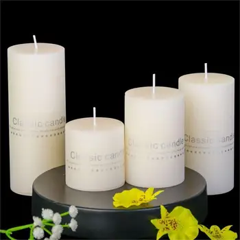 Flickering Smokeless Ivory White Smooth Surface Cylindrical Big Large Pillar Votive Candles for Tabletop Decor