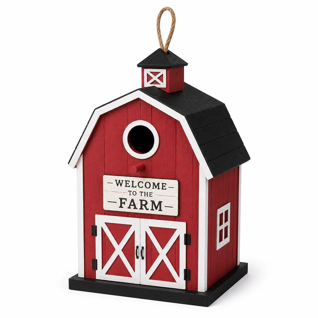 Wooden Farm Barn Birdhouse