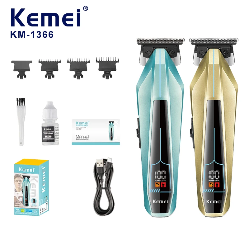 Kemei KM-1366, tondeuse sans fil professionnelle pour barbiers et barbes, batterie lithium-ion de 2000 mAh, homologation CE, vitesse de 7500 tr/min, lame en céramique fabriquée par métallurgie des poudres, tondeuse à cheveux