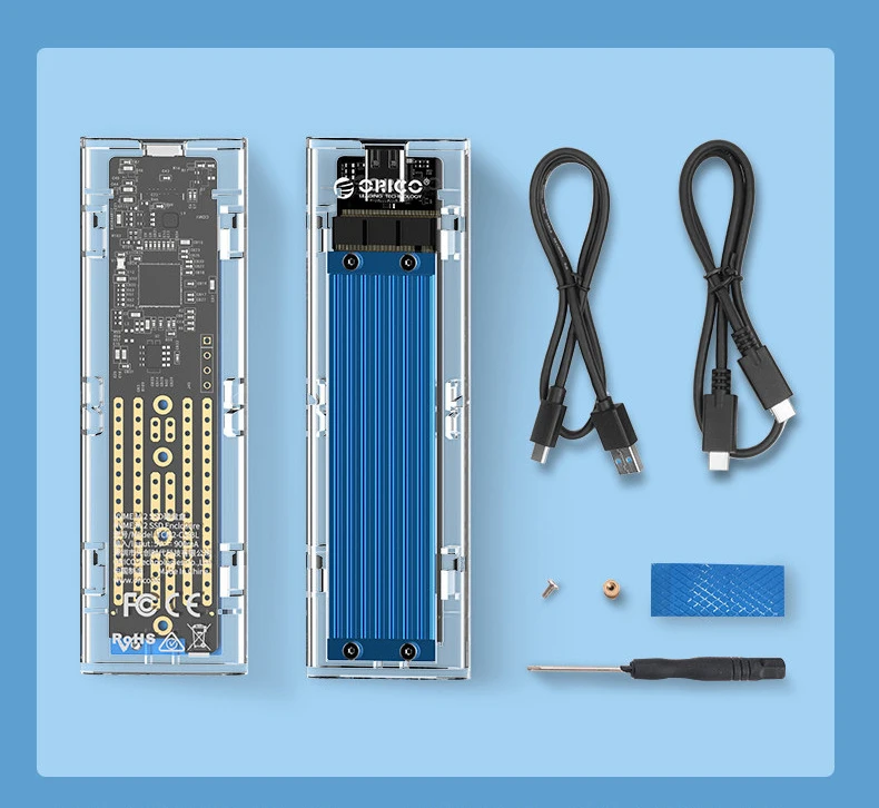 Transparent TYPE-C to M.2 NVMe SSD enclosure USB3.1 to M.2 PCIe hard case