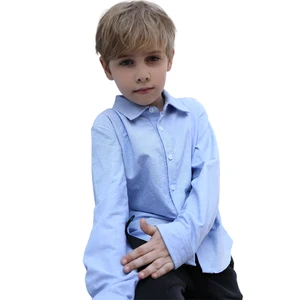 2026 Guangdong Factory Hot Sell Long Sleeve Solid Color 100% Cotton Dress Shirt for Child Summer Collection  Boys Dress Shirt