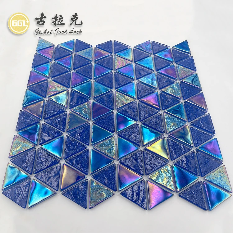 Triangle Shape Iridescent Blue Glass Mosaic Tile For Swimming Pool