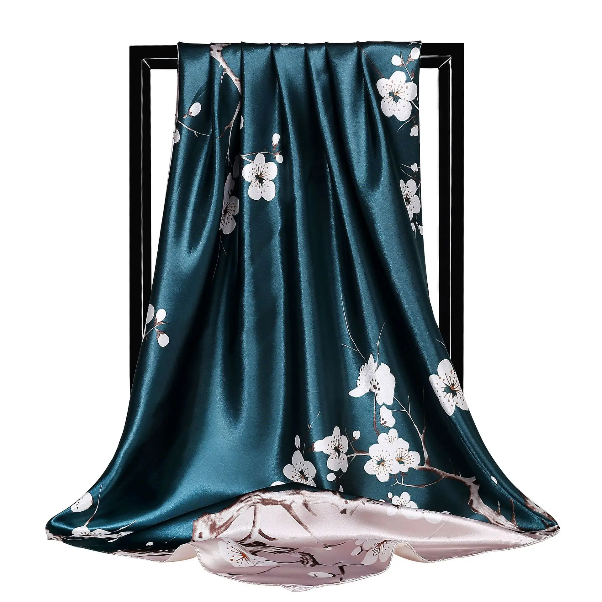 Silk Scarf For Women Luxury Brand Customer Design Floral Print Square Scarf  Shawl 90*90 Cm Satin Head Hijab Scarfs For Ladies - Buy Satin Scarf,Silk