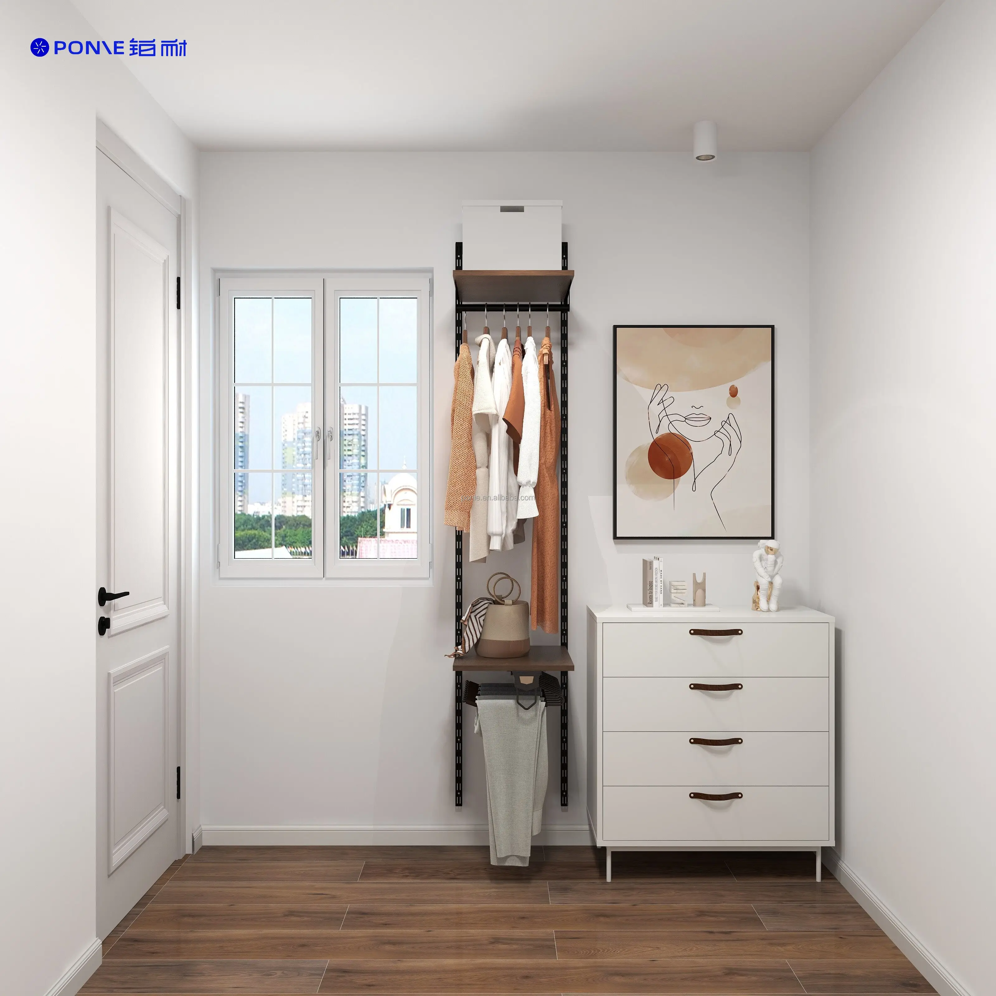 Modern Japanese Solid Wood Wardrobe Customized Open-Style Storage Rack Cabinet 0.4-meter Wall Mounted Shelf for Bedroom Clothes