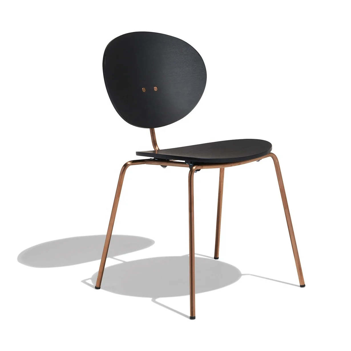 Black Wood Seat Golden Steel Leg Round Wooden Modern Restaurant Chairs
