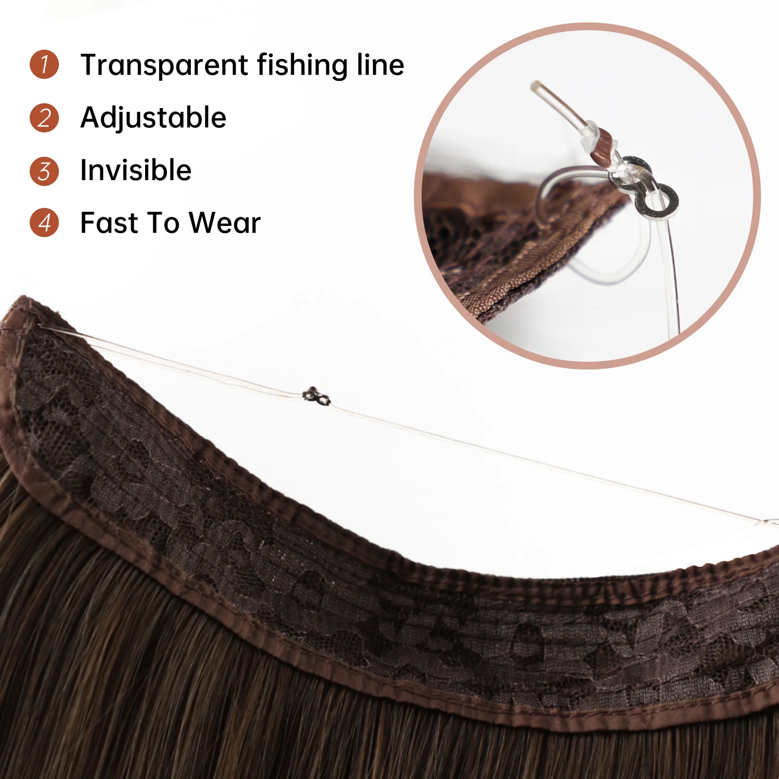 16 Inch 80G Human Hair Extensions Clip-Ins with Invisible Wire 16 Inch 80g Wavy Curly Full Head Invisible Wire Secret  main image 3