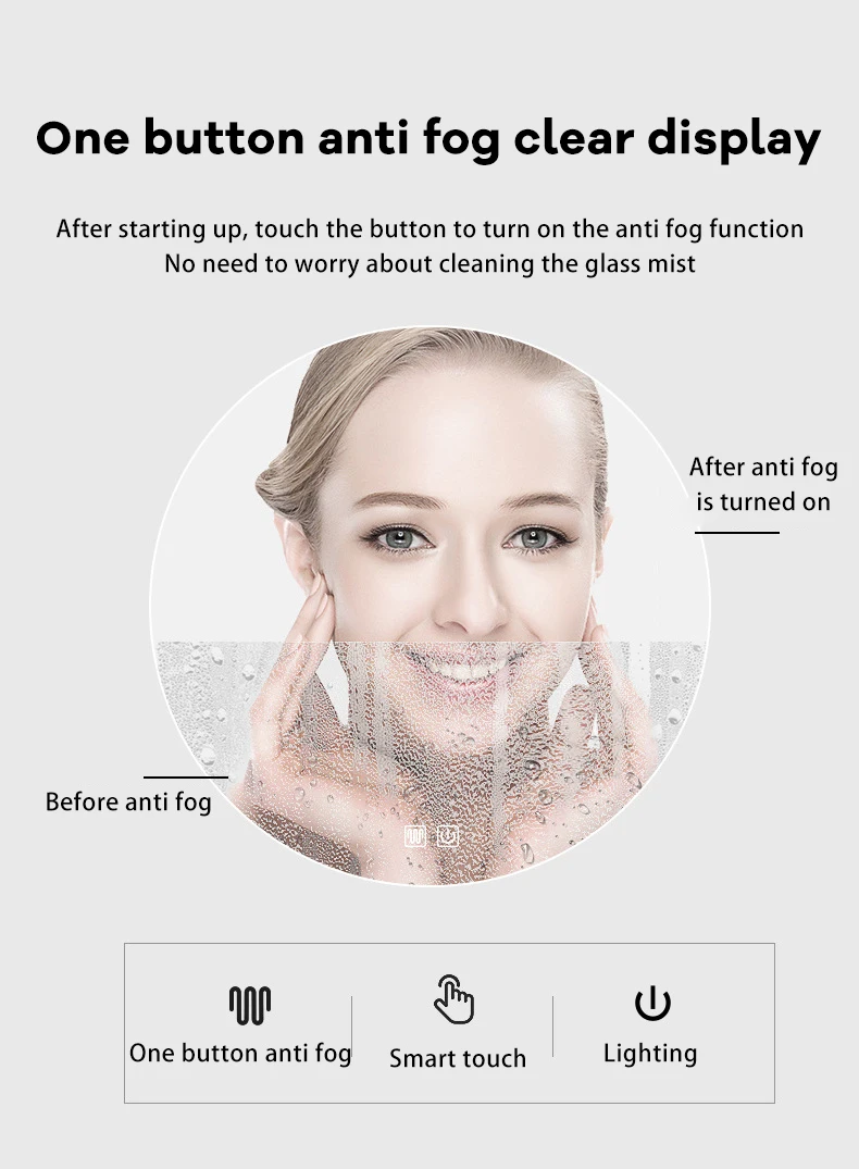 Luxury Chinese Round Shape Bathroom Touch Screen Smart Led Mirror