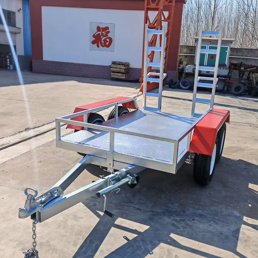 Promotional Customization of 2-Ton 3-Ton 4-Ton Small Excavator Trailer Common Towing Rod Flat Plate Industrial Trailer Equipment