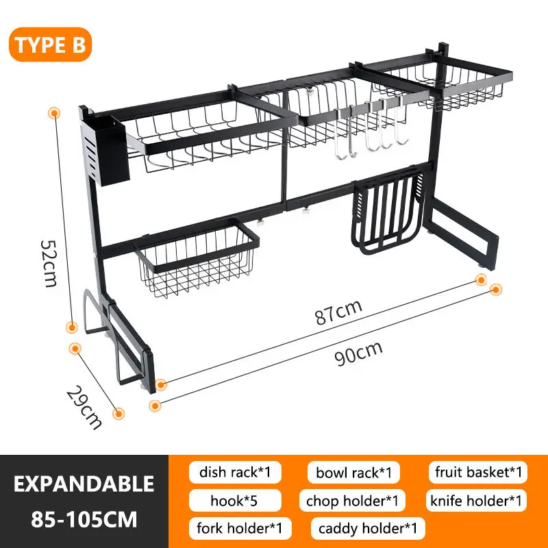 Expandable Adjustable 2 Tier Stainless Steel Metal Kitchen Storage Organizer Shelf Over The Sink Dish Rack factory